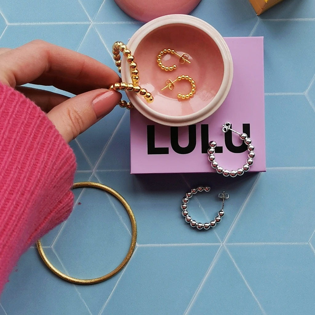 LULU Copenhagen Color Ball Hoops Small paire Hoops Silver Plated