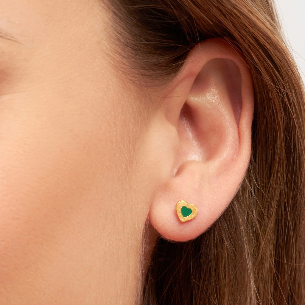 LULU Copenhagen Color Heart boucle d'oreille 1 pièce plaqué or Ear stud, 1 pcs Green