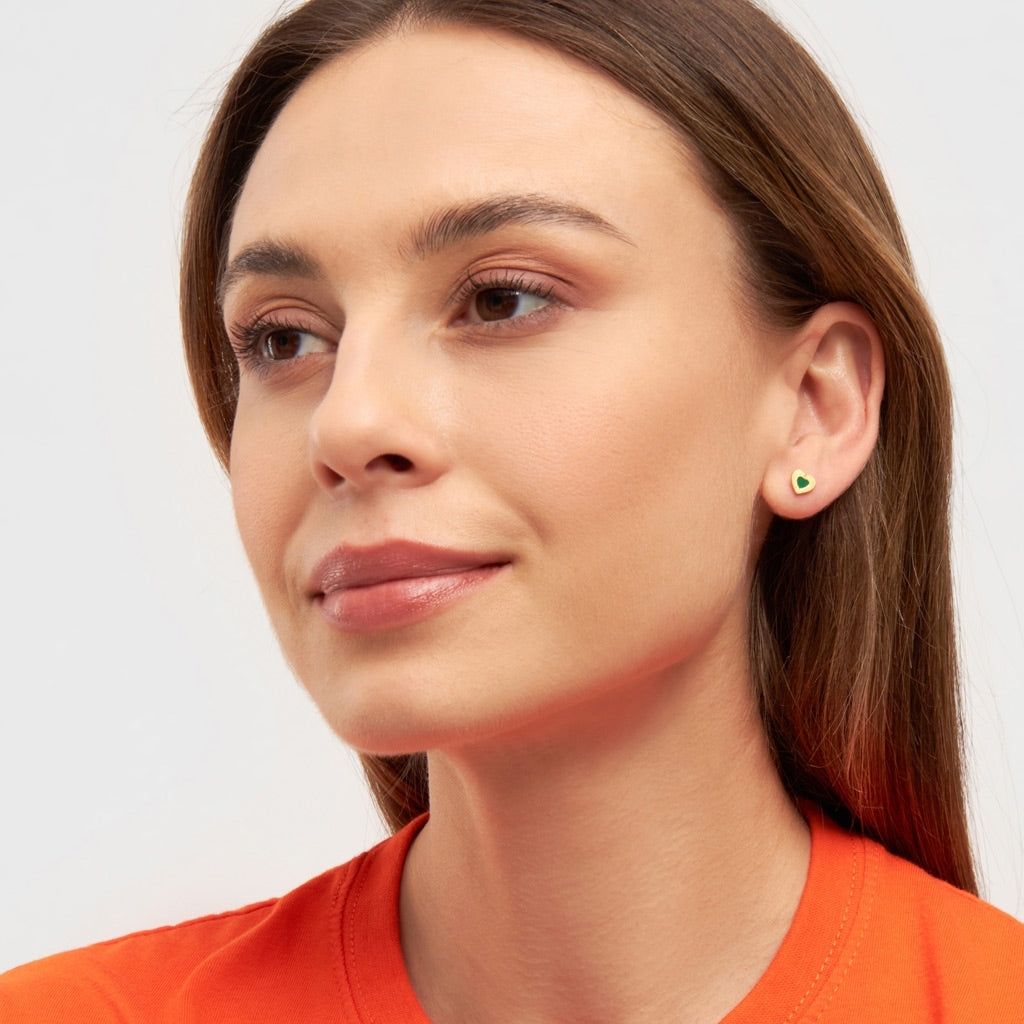 LULU Copenhagen Color Heart boucle d'oreille 1 pièce plaqué or Ear stud, 1 pcs Green