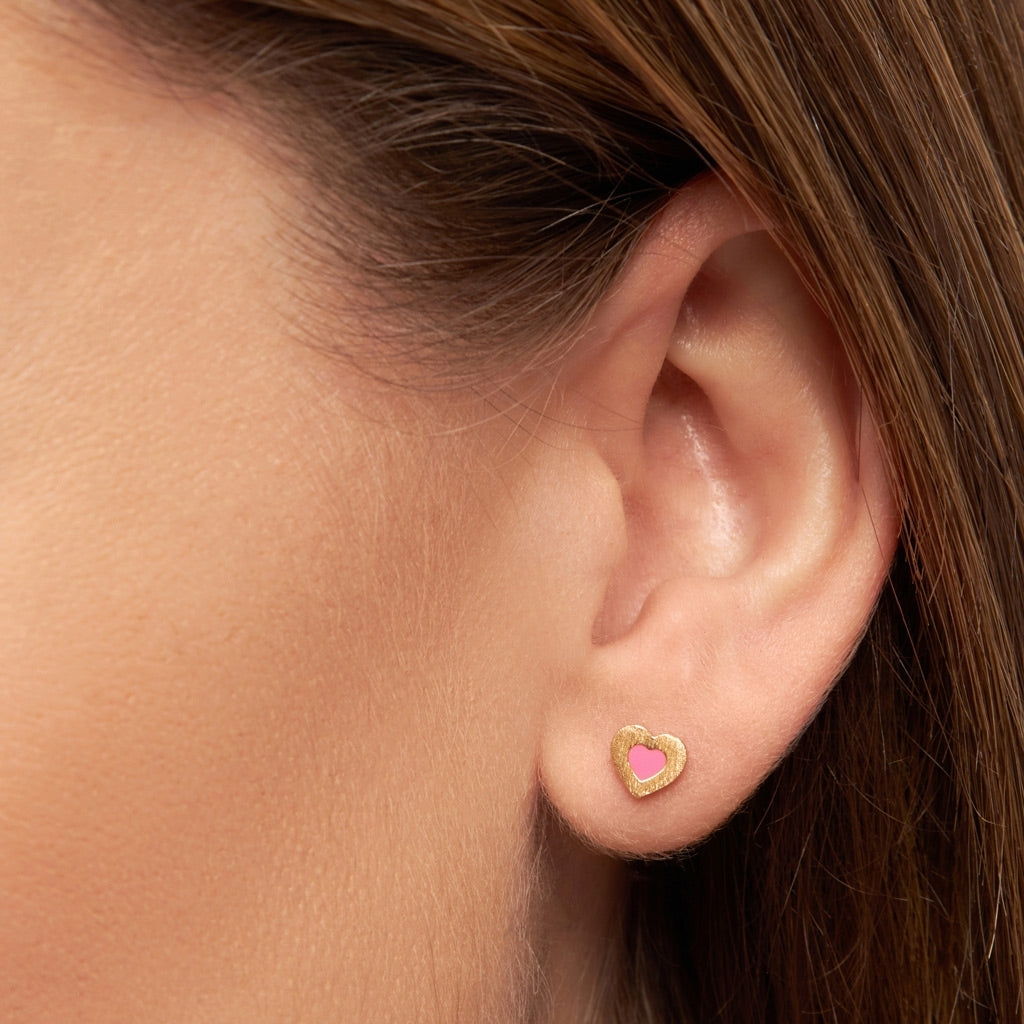 LULU Copenhagen Color Heart boucle d'oreille 1 pièce plaqué or Ear stud, 1 pcs Pink