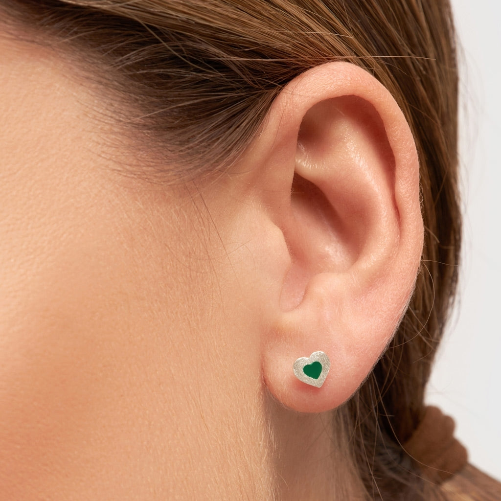 LULU Copenhagen Color Heart boucle d'oreille 1 pièce plaqué argent Ear stud, 1 pcs Green