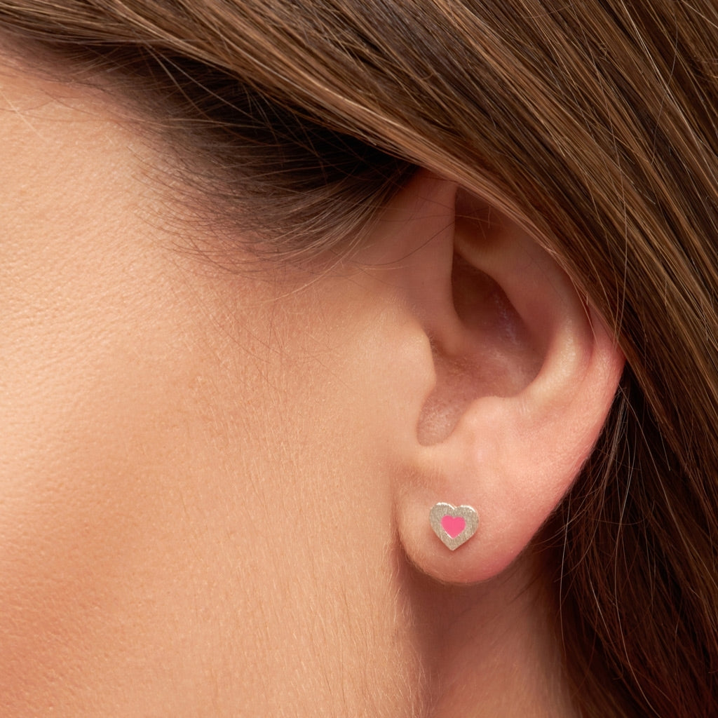 LULU Copenhagen Color Heart boucle d'oreille 1 pièce plaqué argent Ear stud, 1 pcs Pink