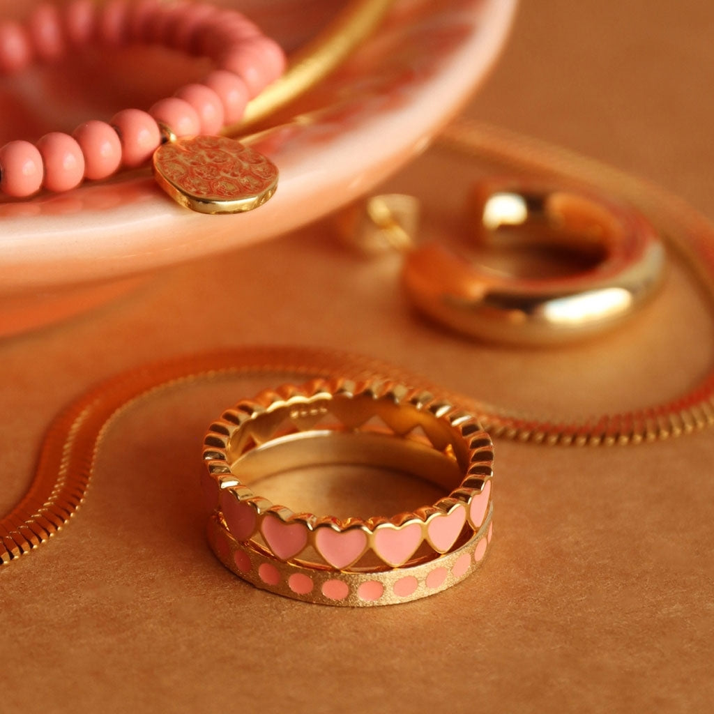 LULU Copenhagen Connected Hearts Anneau Rings Burnt Coral