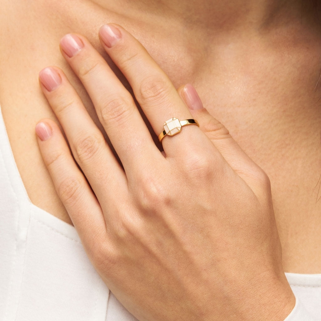 LULU Copenhagen Diamond Ring Large plaqué or Rings Buttercream