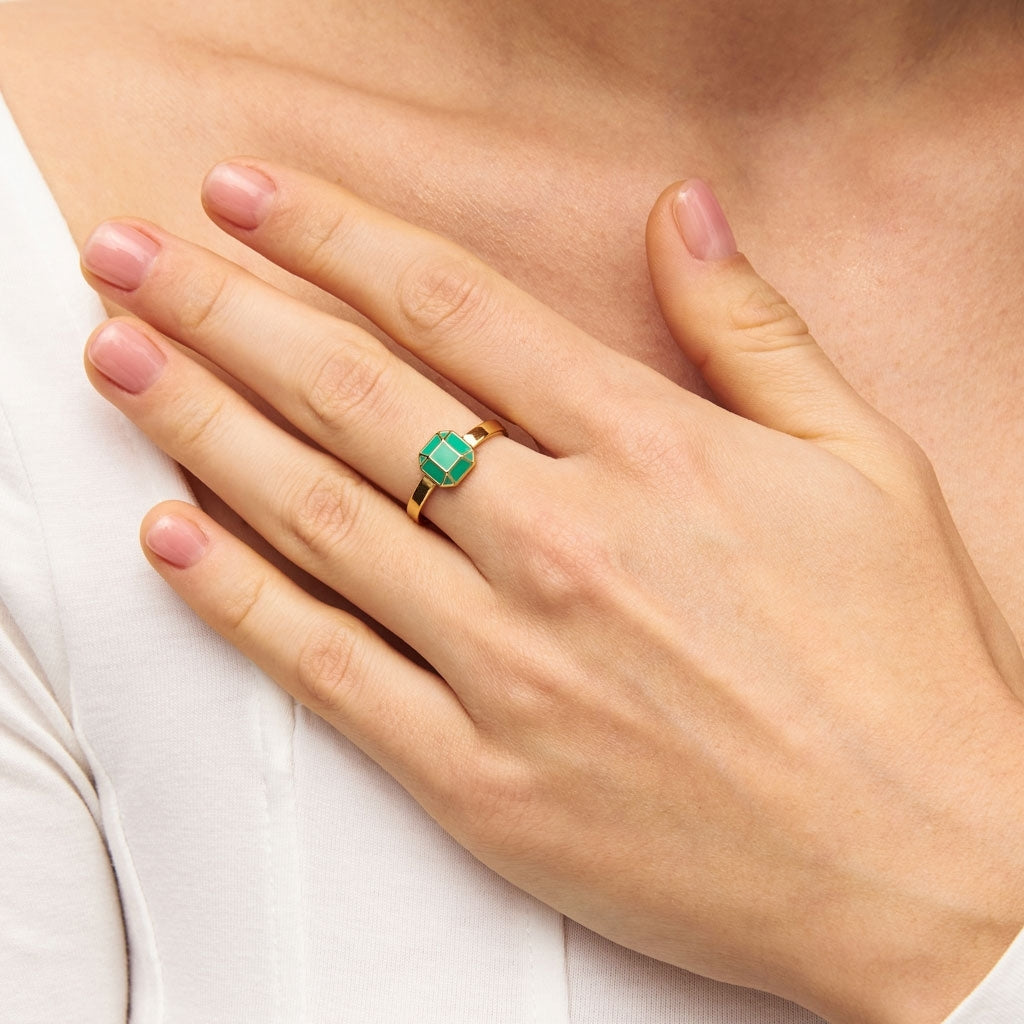LULU Copenhagen Diamond Ring Large plaqué or Rings Light Green