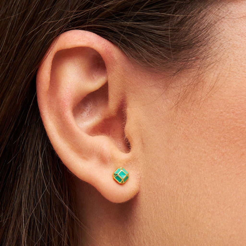 LULU Copenhagen Diamond Small boucle d'oreille 1 pièce plaqué or Ear stud, 1 pcs Light Green