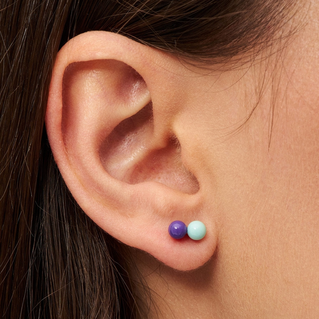 LULU Copenhagen Double Color Ball boucle d'oreille 1 pièce Ear stud, 1 pcs Deep Purple - Mint