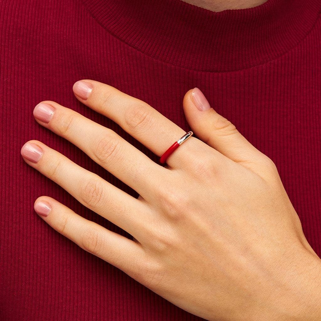 LULU Copenhagen Double Color Ring argent Rings Silver/Passion Red