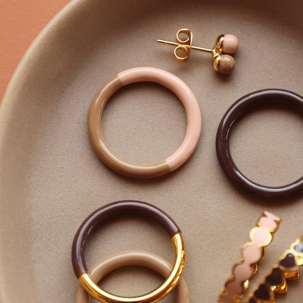 LULU Copenhagen Double Color Ring plaqué or Rings Cocoa Powder