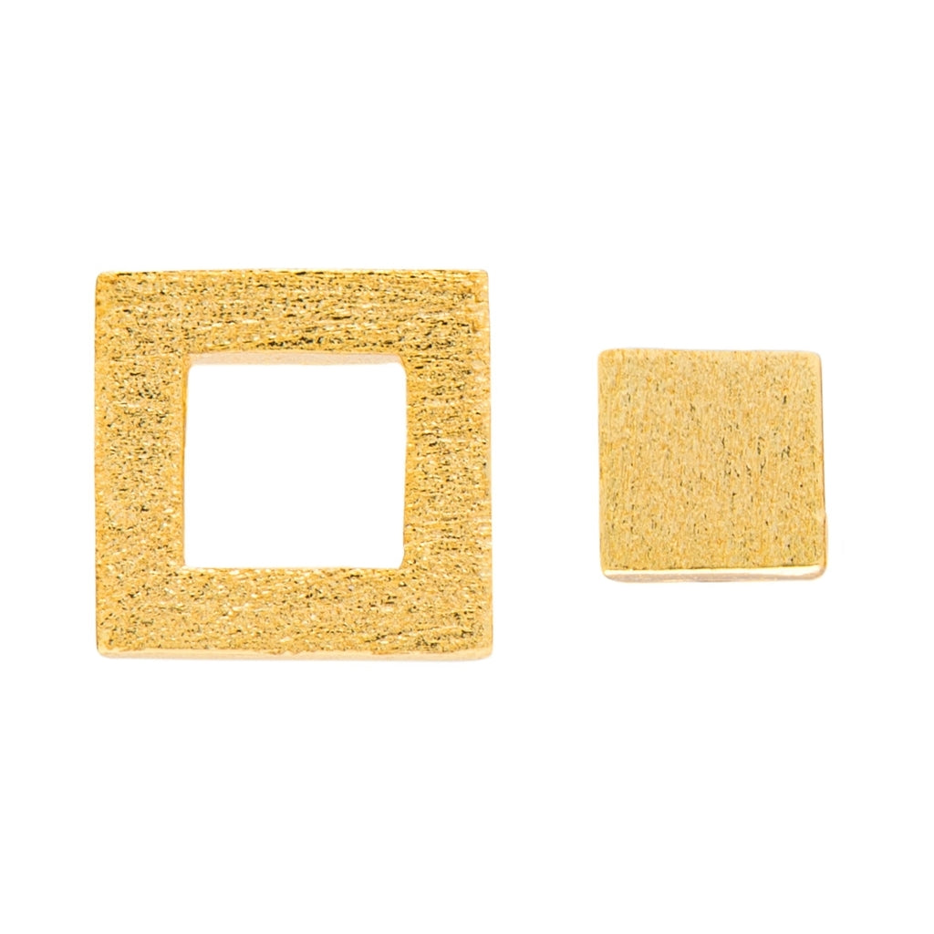 LULU Copenhagen Family Square pair brushed Earrings, pairs Gold Plated