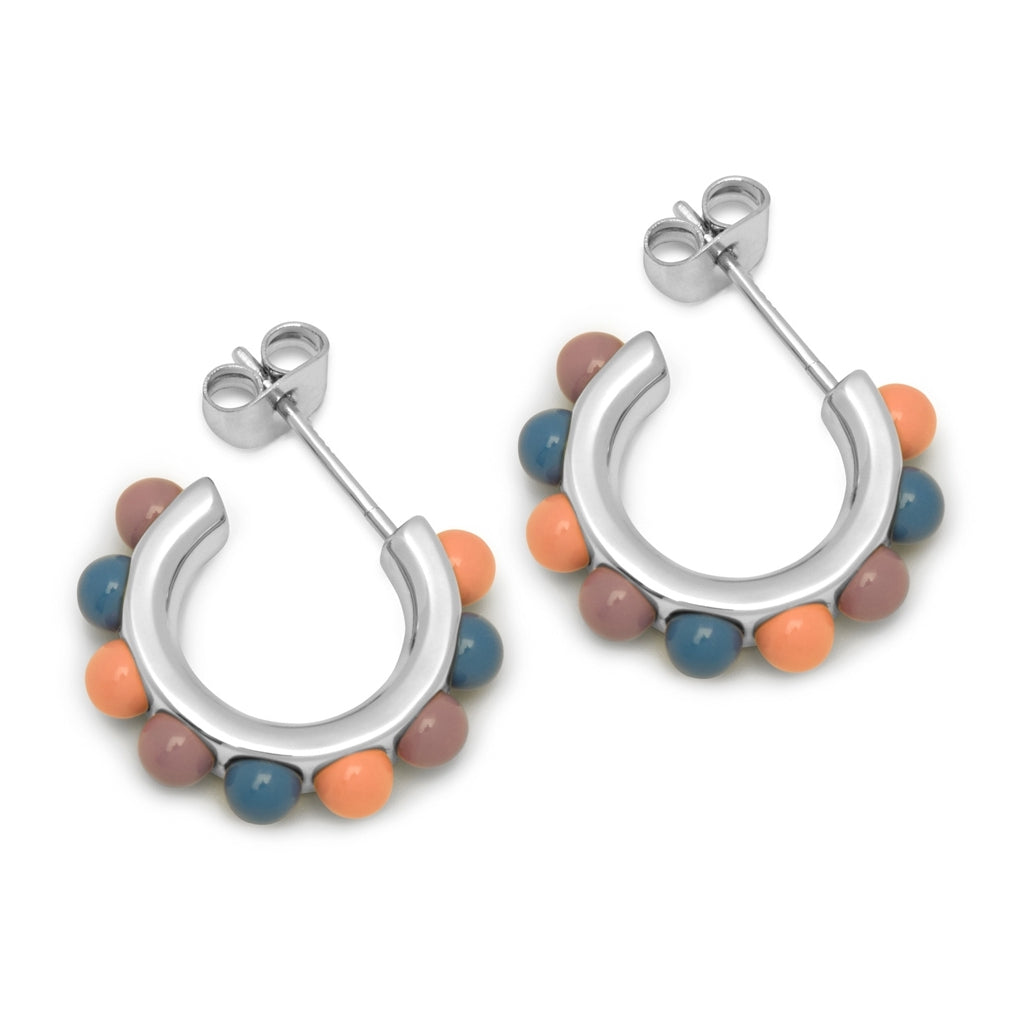 LULU Copenhagen Flower Hoops Color Paire plaqué argent Hoops Burnt Coral/Blue/Purple
