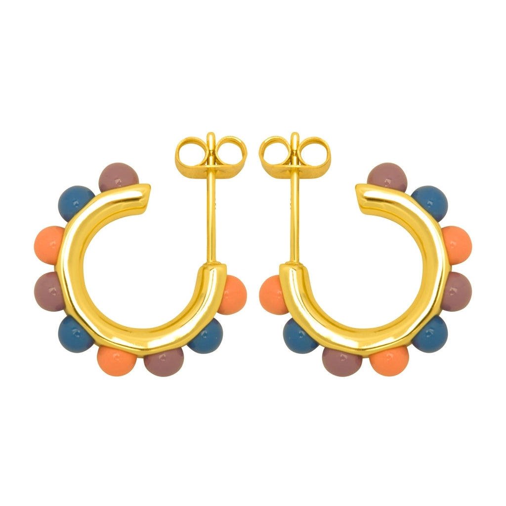 LULU Copenhagen Flower Hoops Color Paire plaqué or Hoops Burnt Coral/Blue/Purple