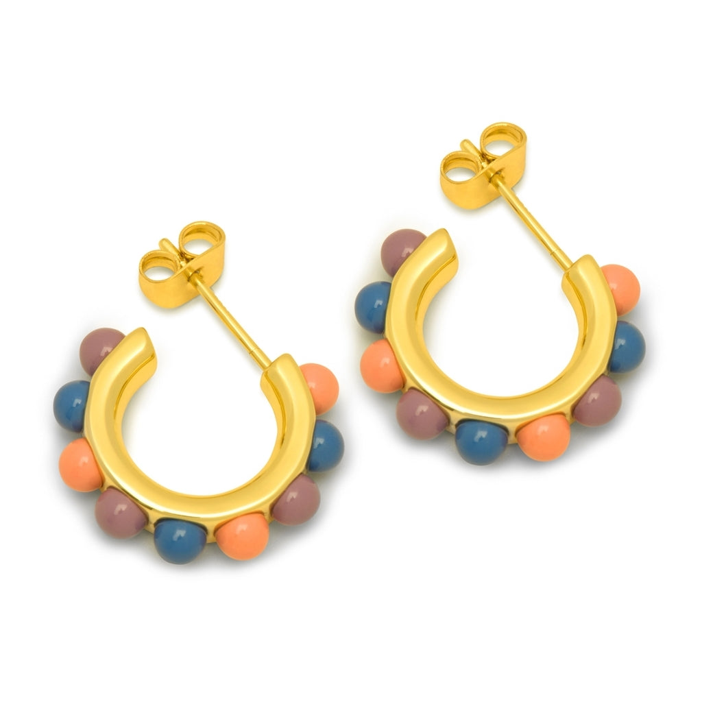 LULU Copenhagen Flower Hoops Color Paire plaqué or Hoops Burnt Coral/Blue/Purple