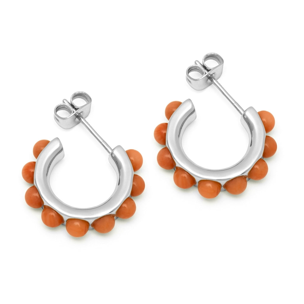 LULU Copenhagen Flower Hoops Stone Paire plaqué argent Hoops Coral