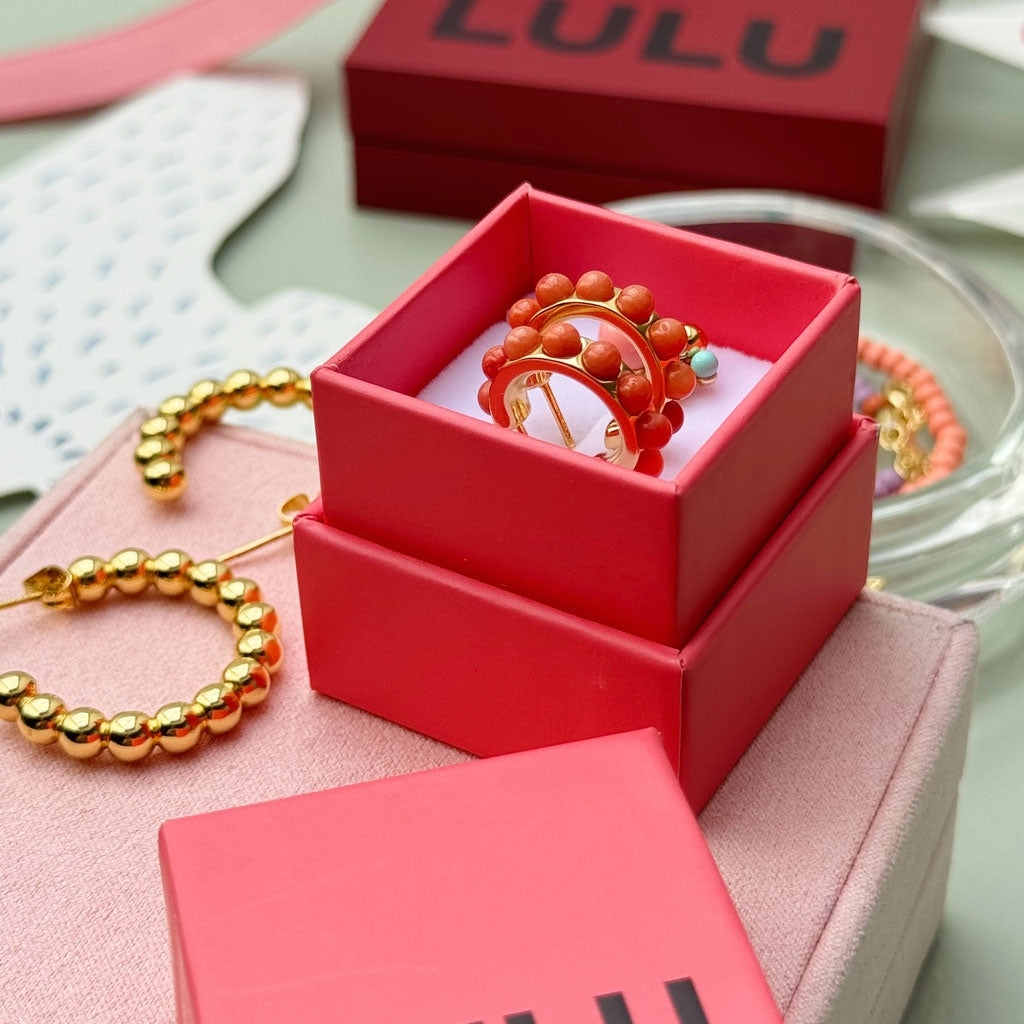 LULU Copenhagen Flower Hoops Stone Paire plaqué or Hoops Coral