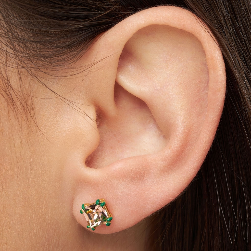 LULU Copenhagen Gala Crystal Bling boucle d'oreille 1 pièce Ear stud, 1 pcs Vintage Rose/Green
