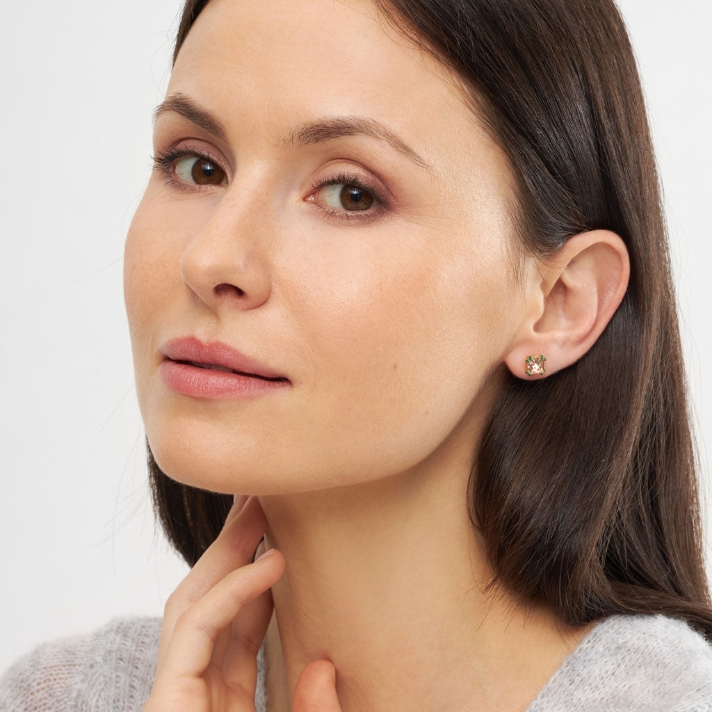 LULU Copenhagen Gala Crystal Bling boucle d'oreille 1 pièce Ear stud, 1 pcs Vintage Rose/Green