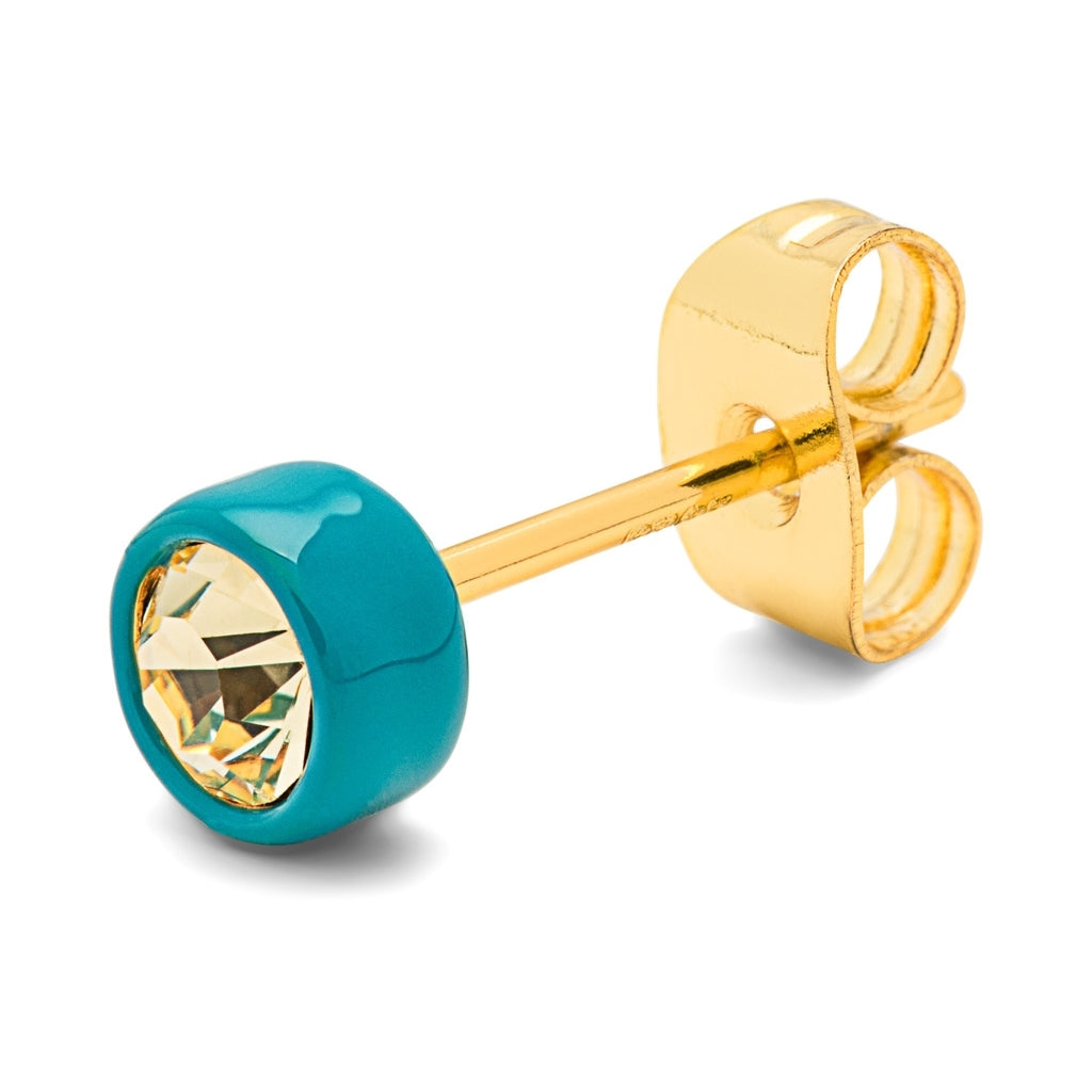 LULU Copenhagen Gala Crystal Round boucle d'oreille 1 pièce Ear stud, 1 pcs Jonquil/Retro Blue