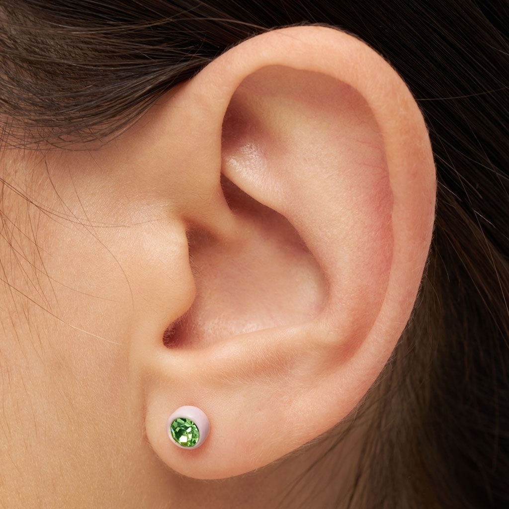 LULU Copenhagen Gala Crystal Round boucle d'oreille 1 pièce Ear stud, 1 pcs Olivine/Silk Light Pink