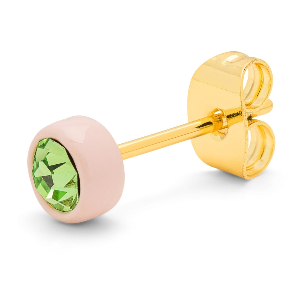LULU Copenhagen Gala Crystal Round boucle d'oreille 1 pièce Ear stud, 1 pcs Olivine/Silk Light Pink