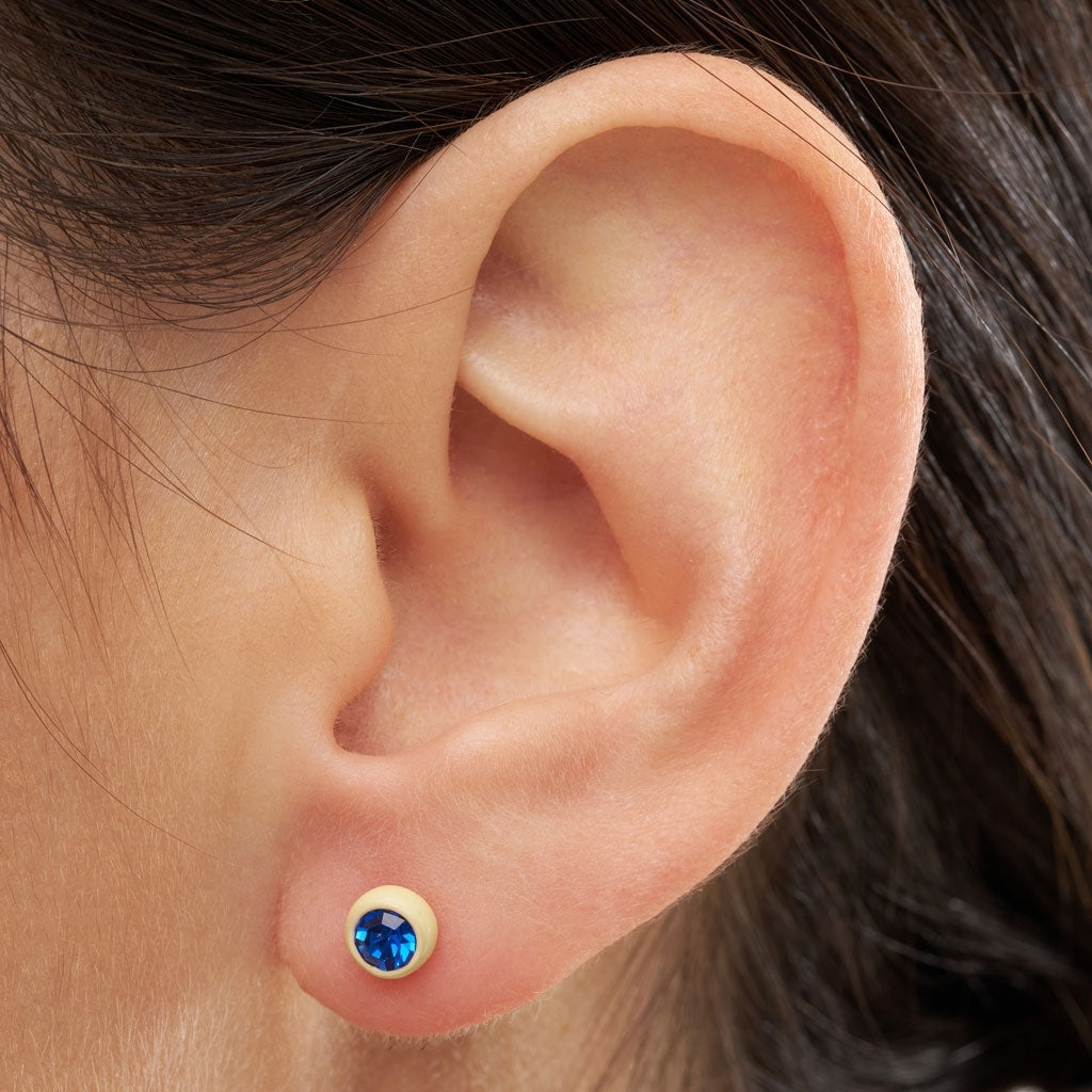 LULU Copenhagen Gala Crystal Round boucle d'oreille 1 pièce Ear stud, 1 pcs Sapphire/Soft Yellow