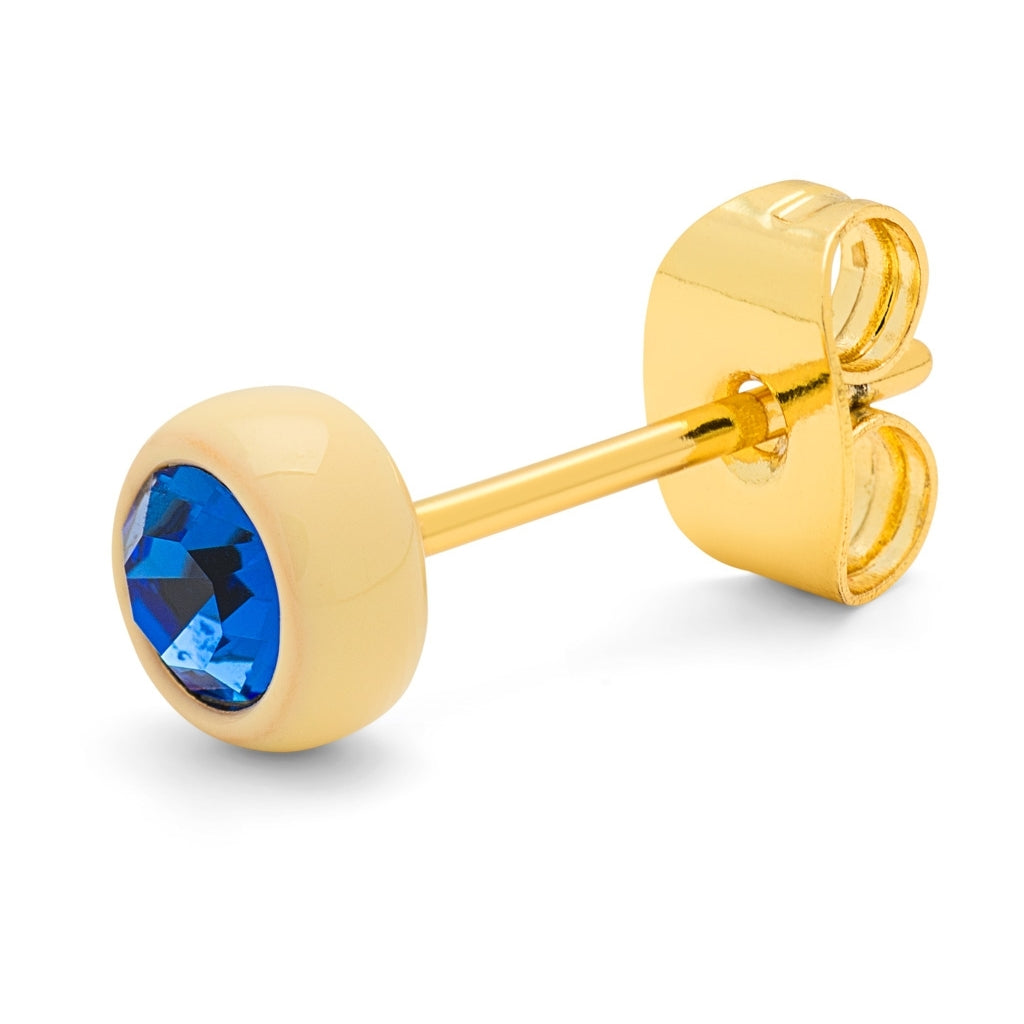 LULU Copenhagen Gala Crystal Round boucle d'oreille 1 pièce Ear stud, 1 pcs Sapphire/Soft Yellow