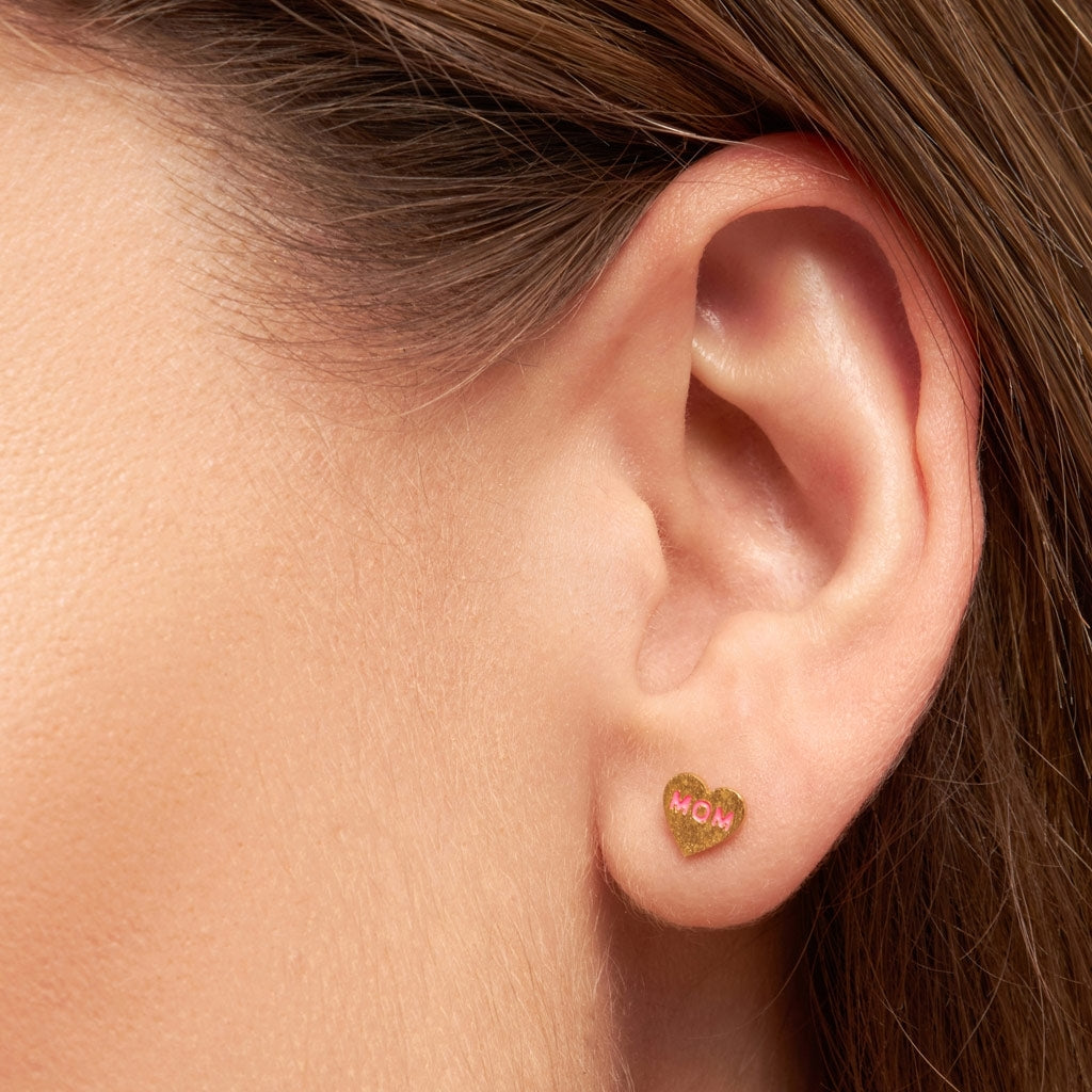 LULU Copenhagen Heart Mom boucle d'oreille 1 pièce plaqué or Ear stud, 1 pcs Pink