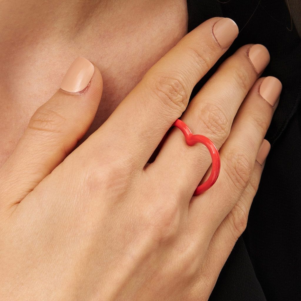 LULU Copenhagen Heart Ring émail Rings Lipstick Red