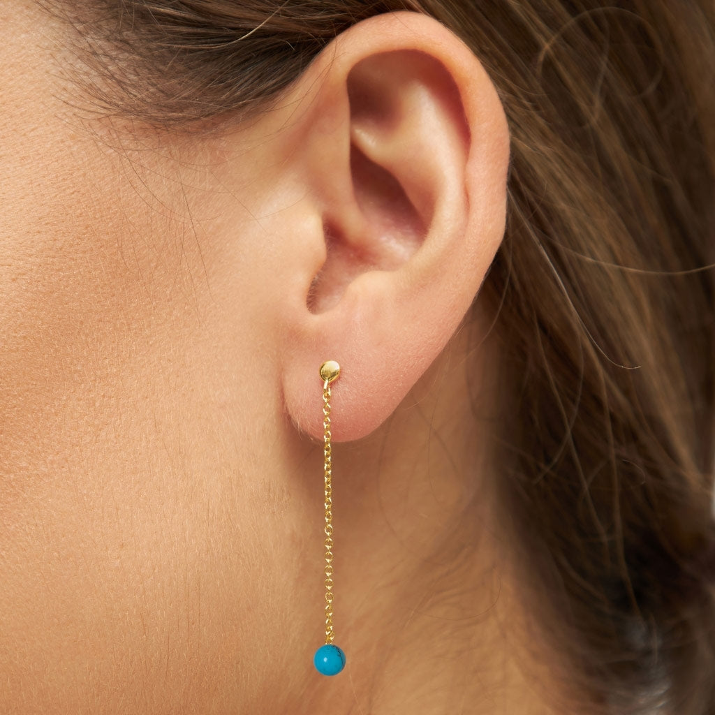 LULU Copenhagen Natural Stone Chain boucle d'oreille 1 pièce Ear stud, 1 pcs Turquoise