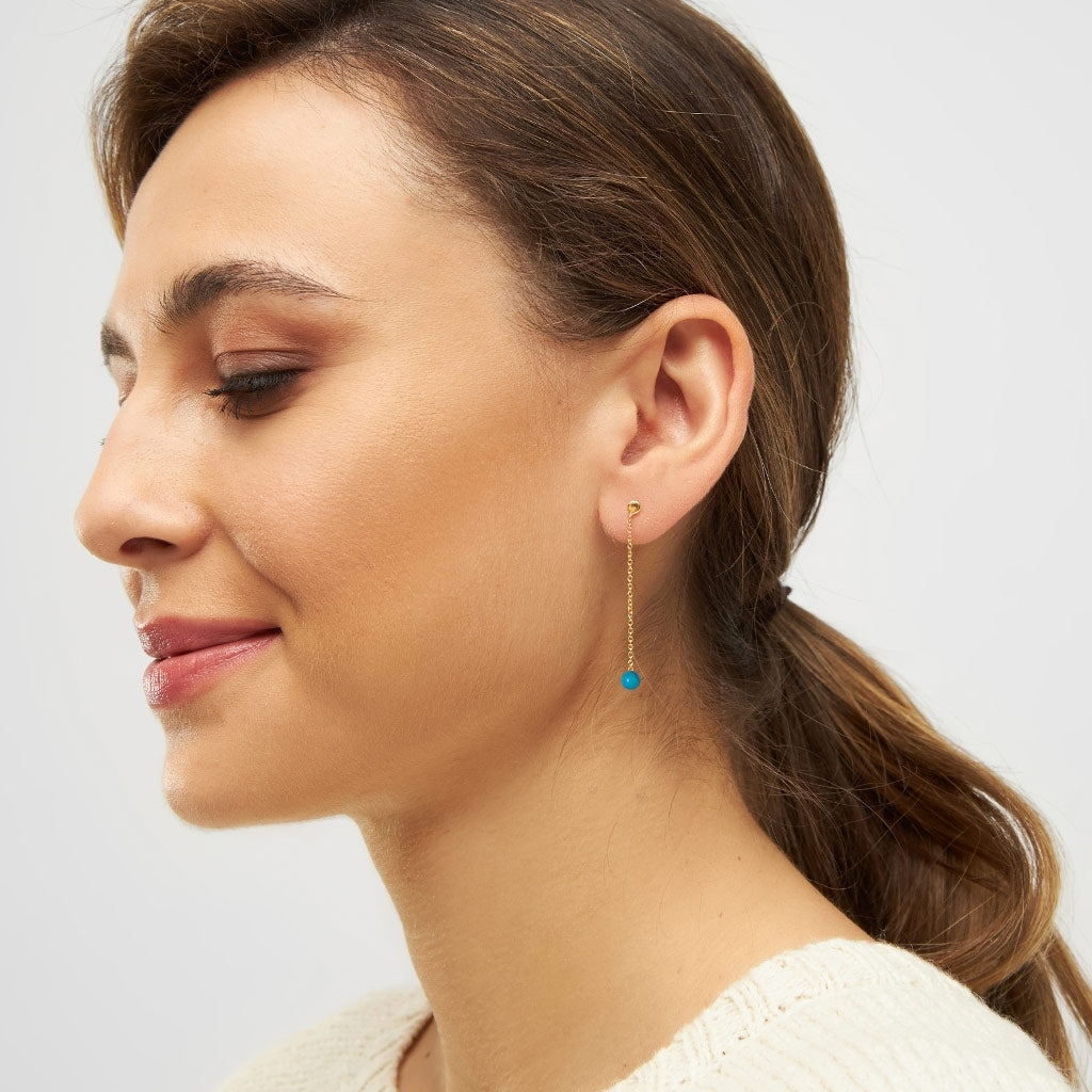 LULU Copenhagen Natural Stone Chain boucle d'oreille 1 pièce Ear stud, 1 pcs Turquoise