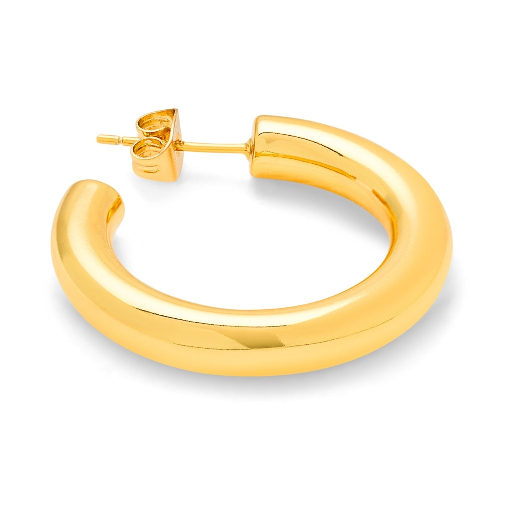 LULU Copenhagen Non Hoops Chunky Medium paire brillant Hoops Gold Plated
