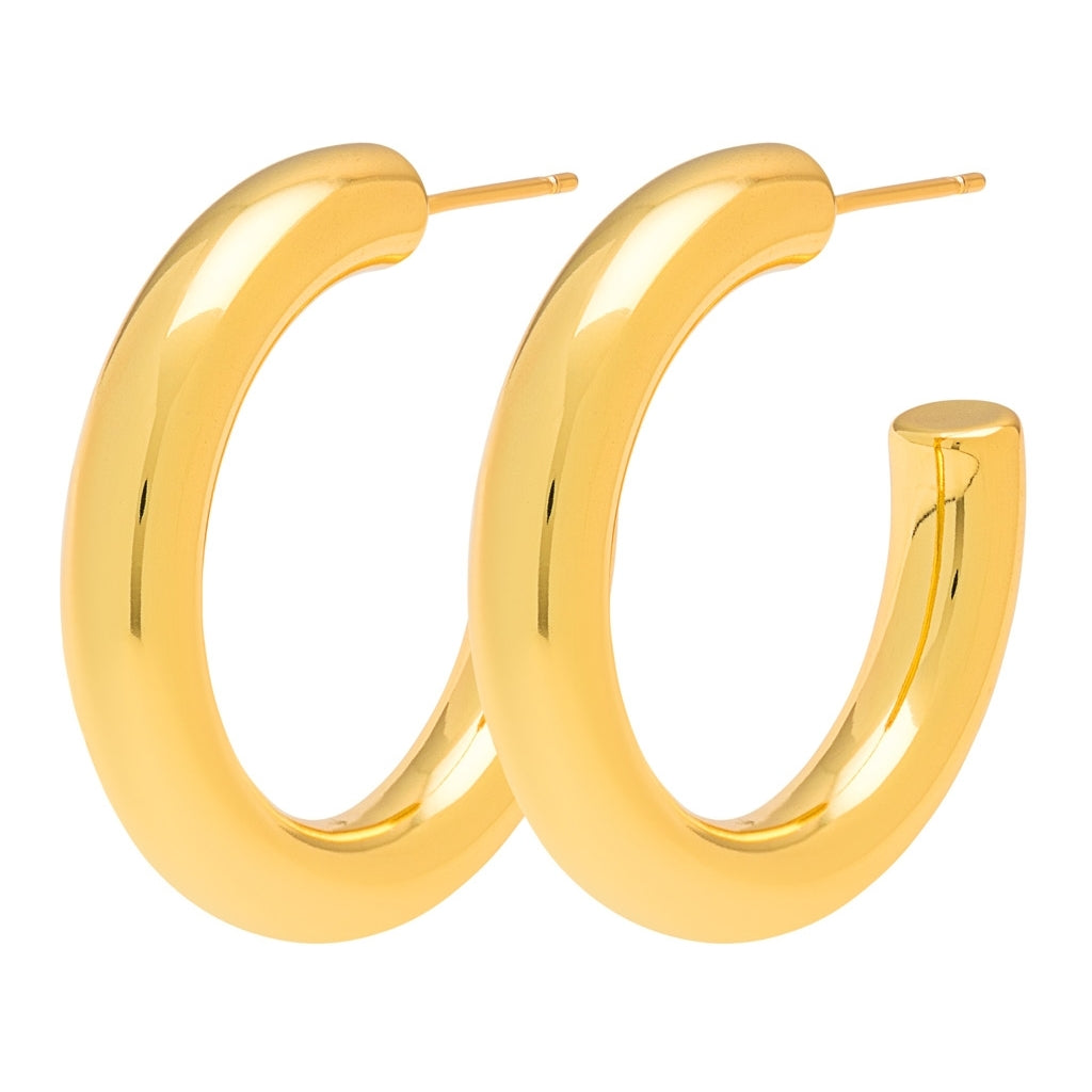 LULU Copenhagen Non Hoops Chunky Medium paire brillant Hoops Gold Plated