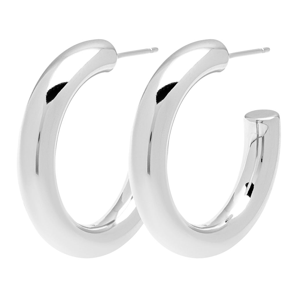 LULU Copenhagen Non Hoops Chunky Medium paire brillant Hoops Silver Plated