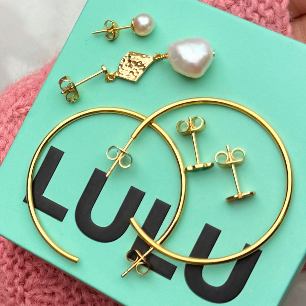 LULU Copenhagen Non Hoops Large paire brillant Hoops Gold Plated