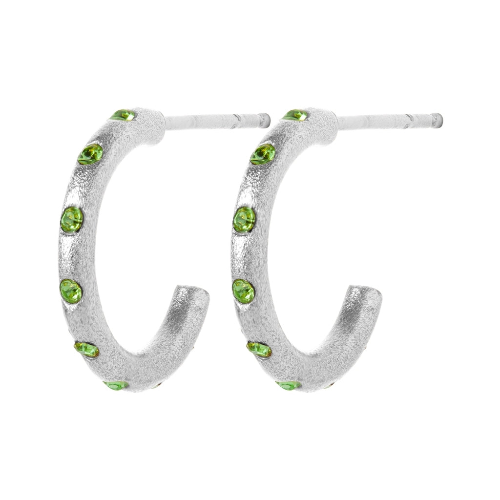 LULU Copenhagen OMG Hoops Small pair silver plated Hoops Crystal Green