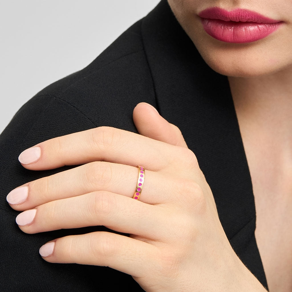 LULU Copenhagen Pattern Ring plaqué or Rings Electric Fuchsia Pink