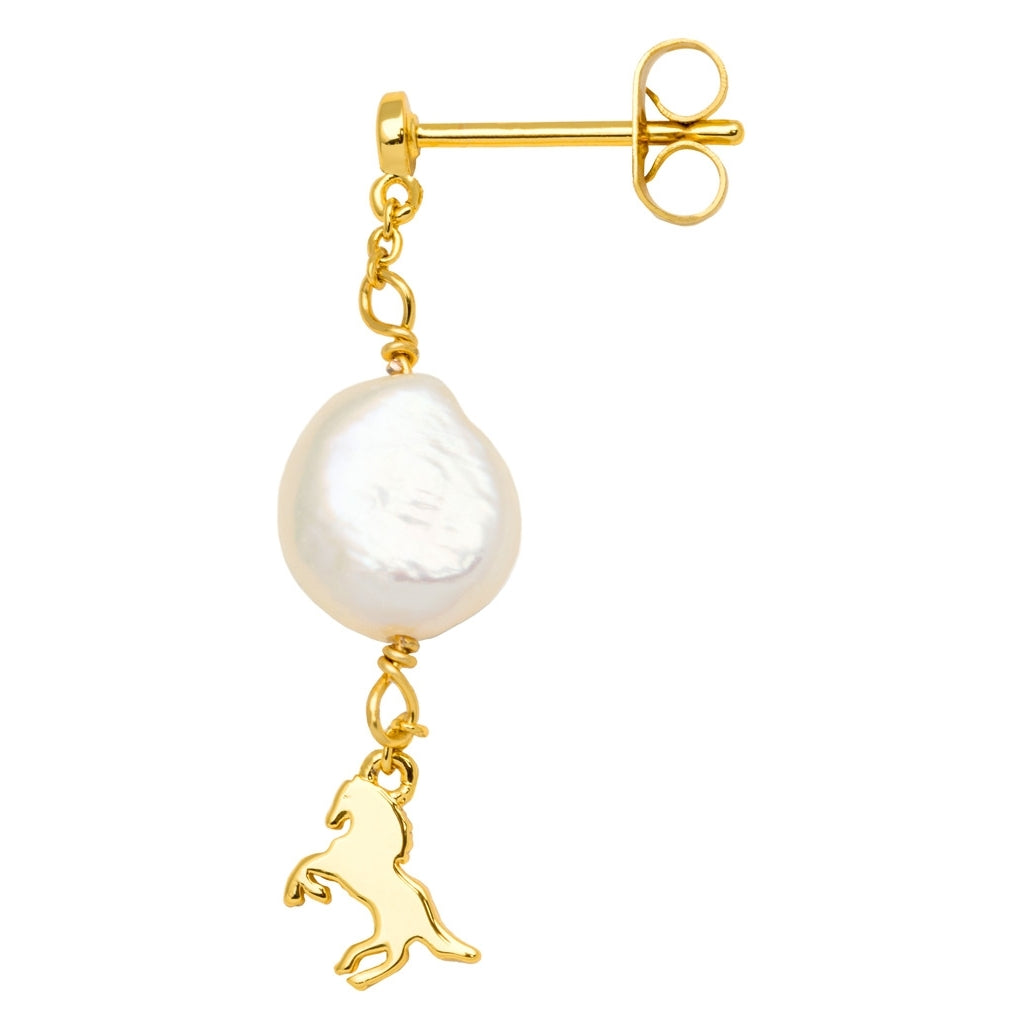 LULU Copenhagen Wild Horse Pearl earring 1 pcs gold plated Ear stud, 1 pcs Gold Plated