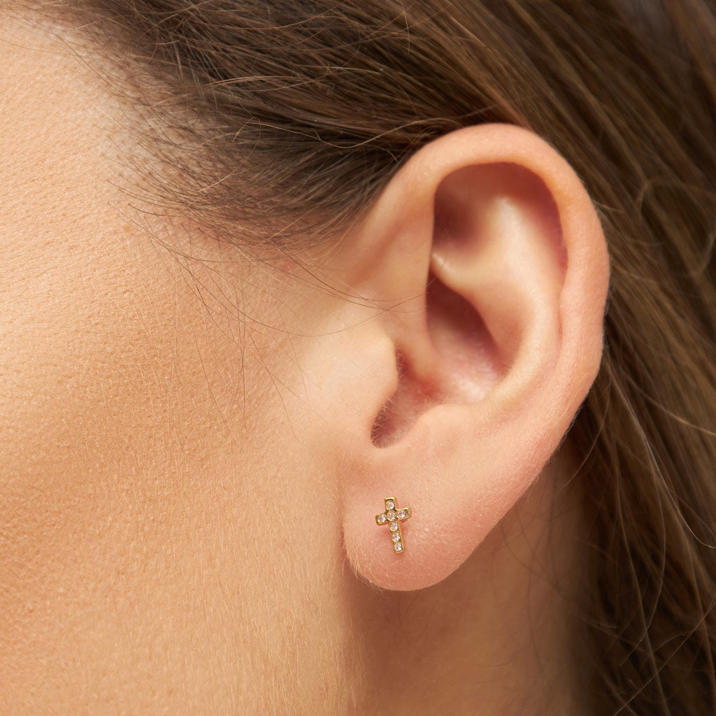 LULU Copenhagen Cross Crystal boucle d'oreille 1 pièce plaqué or Ear stud, 1 pcs Rose