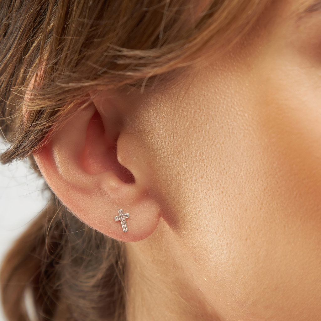 LULU Copenhagen Cross Crystal boucle d'oreille 1 pièce argent Ear stud, 1 pcs Rose