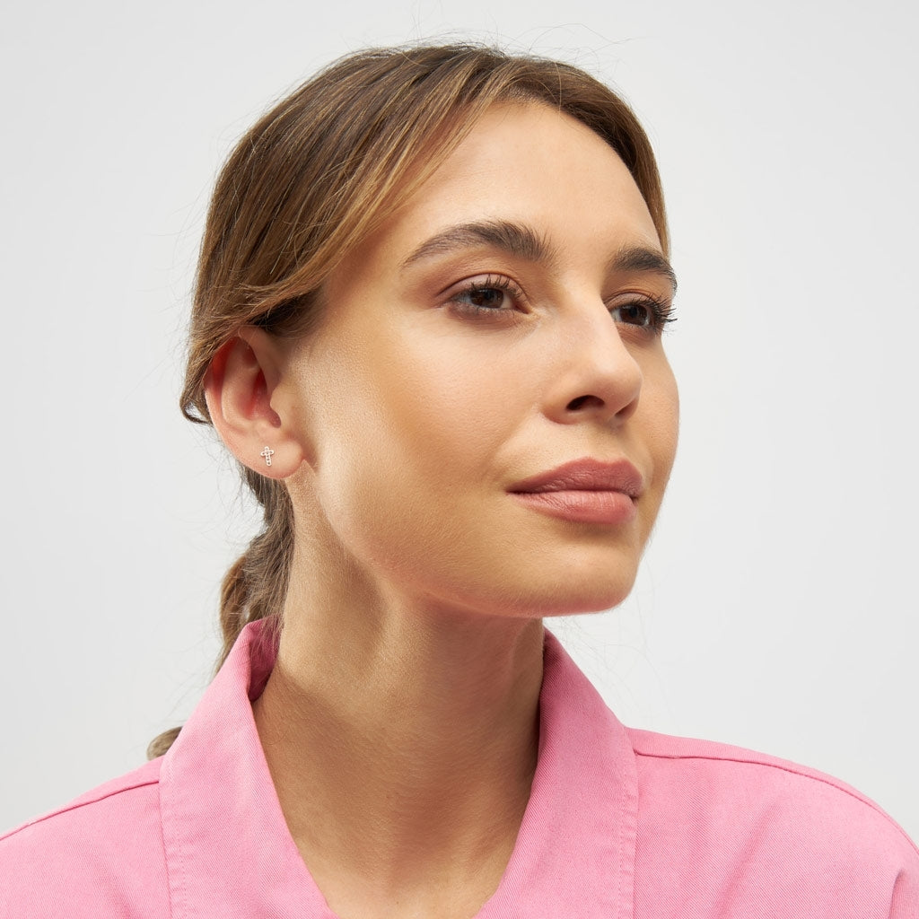 LULU Copenhagen Cross Crystal boucle d'oreille 1 pièce argent Ear stud, 1 pcs Rose