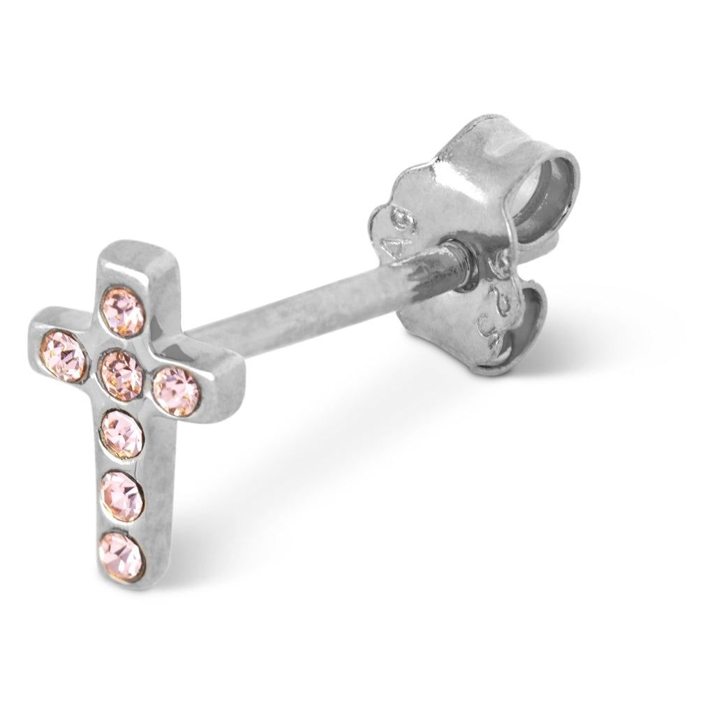 LULU Copenhagen Cross Crystal boucle d'oreille 1 pièce argent Ear stud, 1 pcs Rose